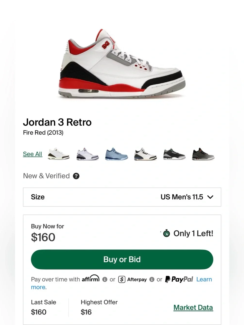 Jordan 3 Retro ‘Fire Red’ 2013 (Sz 11.5M)